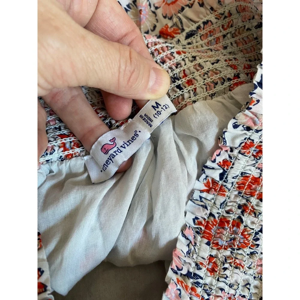 Vineyard Vines Girls Tiered Floral Skirt Size M 10-12 Smocked Waist Ruffle Lined